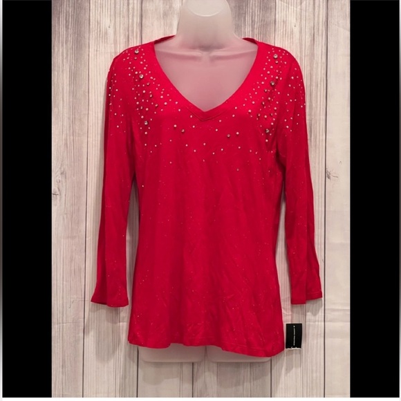 INC International Concepts women red classic top/M - Picture 9 of 9